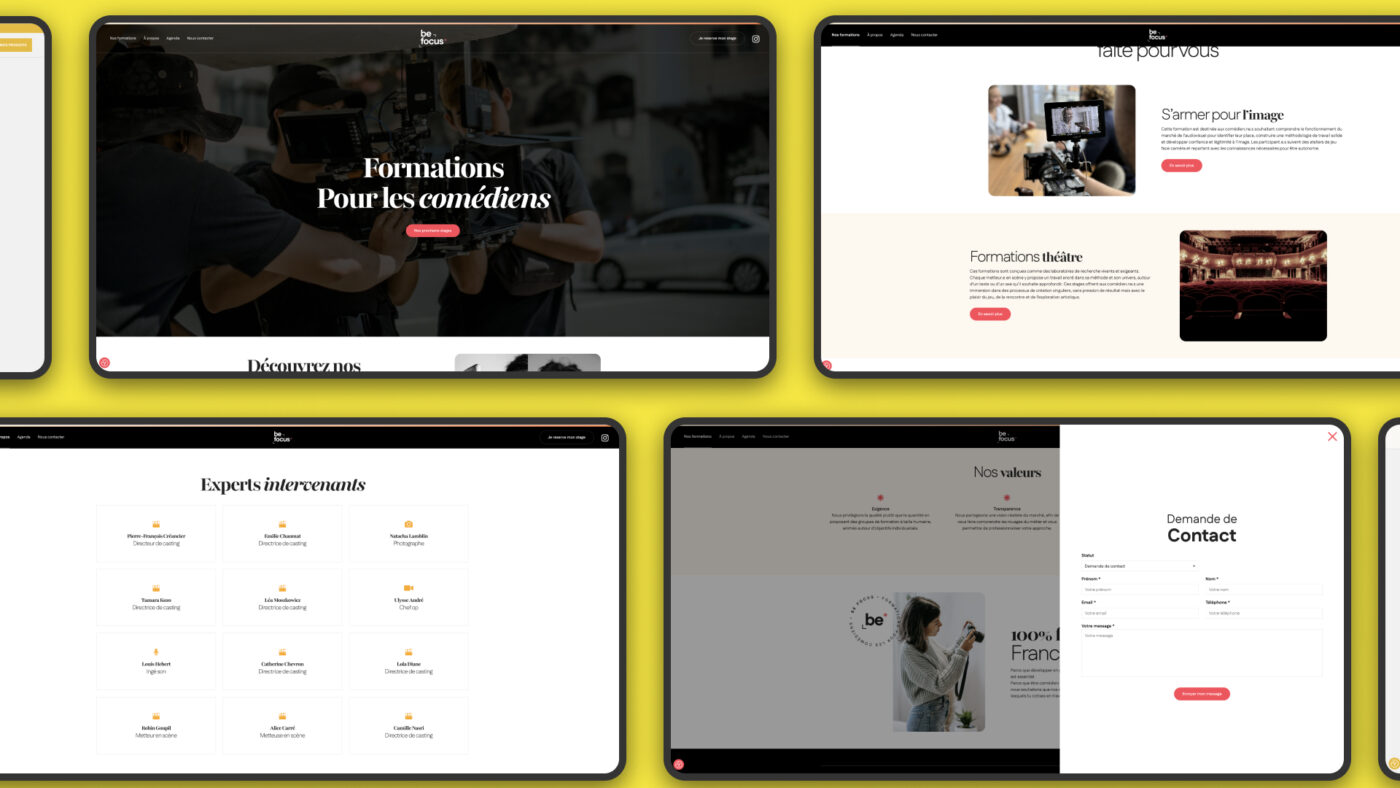 Capture du site Be Focus refondu par Crescendo Studio